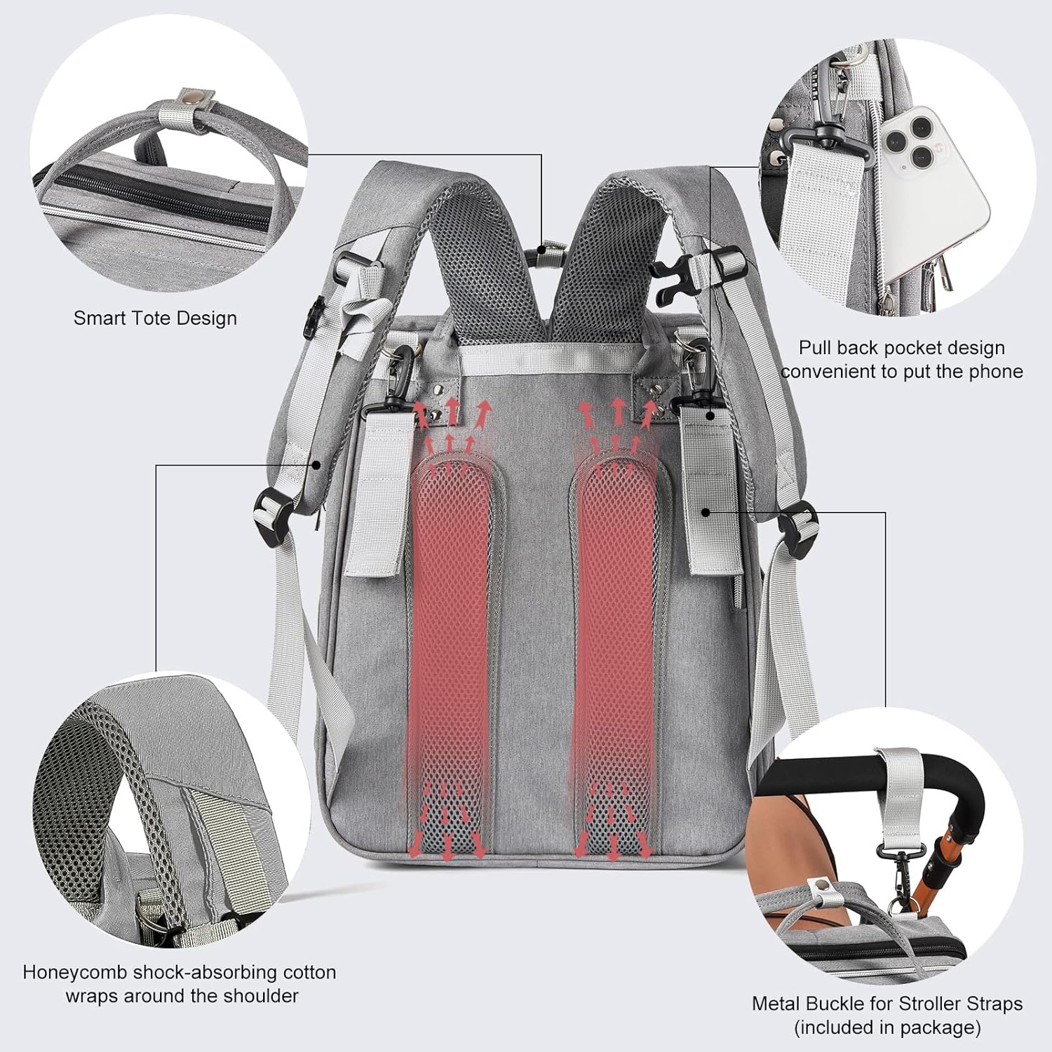 Diaper Bag Backpack, Large Capacity Multifunction Baby Bag for Boy Girl, Travel for Moms Dads, Baby Registry Search Shower Gifts Waterproof and Stylish Gray