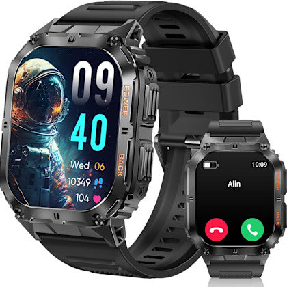 Smart Watch(Answer/Make Calls),1.96" AMOLED Display with 110+ Outdoor Sport Modes Fitness Tracker for Men,IP68 Waterproof Military Bluetooth Digital Watches for Android iOS